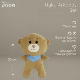 Resim Budizzz Beyaz Gürültülü Uyku Arkadaşı | Mavi Fularlı Ayıcık - Beyaz 