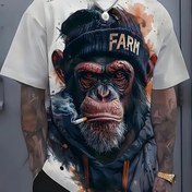 Resim Erkekler için Vintage 3D Sigara Çimpanze Baskılı T-Shirt, Crew Neck Kısa Kollu Tişört, Polyester %100 Örgü Kumaş, Hafif Esneklik, Düzenli Kesim, Yazlık Rahat Üst, 140gsm - Dijital Doğrudan Enjeksiyon 