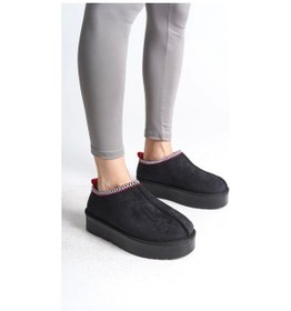 Resim Leıla Bağcıksız Düz Ve Kalın Taban İçi Kürklü Kısa Süet Kadın Bot St - Siyah Siyah 