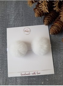 Resim pempem bandana Kız Bebek Beyaz Peluş Ponpon Bant 