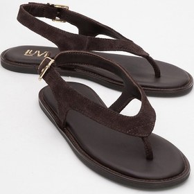 Resim Belinda Kahverengi Süet Hakiki Deri Kadın Parmak Arası Sandalet Kahverengi 