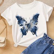 Resim Erkek Çocuklar için Rahat Kısa Kollu T-Shirt, Canlı Mavi Kelebek Baskısı - Yumuşak Esnek Yuvarlak Yaka Yazlık Üst, Nefes Alabilir ve Rahat, Günlük Oyunlar İçin Uygun, T-Shirtler, Erkek Çocuk Oyun Giyimleri, Rahat Uygun 