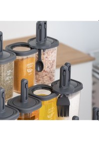 Resim Porsima 1102 Kaşıklı 14'lü Baharatlık Seti Yağdanlıklı Antrasit 