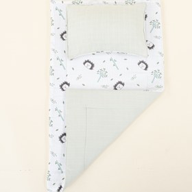 Resim Alt Açma Matı ve Yastık - Çift Taraflı - Açık Yeşil Muslin - Kirpi 