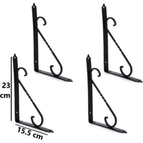 Resim 4 Adet Siyah 23X15.5 Ferforje Raf Altı Metal L Ayak 