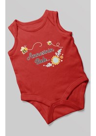 Resim Morivokids Annesinin Balı Sıfır Kollu Bebek Body %100 Pamuk Kırmızı 