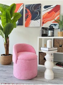 Resim WEBPANYA X Large Fuşya Tedy Kumaş Sandıklı Silindir Dekoratif Katlanabilir Berjer Puf Orta Sehpa 