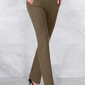 Resim Kadın Yüksek Belli Esnek İspanyol Paça Pantolon - Düz Zeytin Yeşili, Lastikli Bel ve Ön Cepli Pantolon, Yapılı İspanyol Paça Tasarım, İlkbahar/Sonbahar Günlük ve Resmi Giyim İçin Makinede Yıkanabilir, Çok Yönlü Şık Uzun Pantolon, Yüksek Bel Tayt, kadın kumaş pantolon, kot pantolon, kadın pantolon, yüksek bel pantolon, eşofman altı, kumaş pantolon 