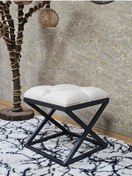 Resim Siyah Boyalı 45 Cm X 45 Cm Çaprazlı Puf Bench Oturak Krem Renk 45 Çok Renkli 