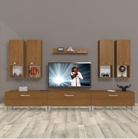 Resim Decoraktiv Eko 8da Mdf Krom Ayaklı Tv Ünitesi Tv Sehpası - Naturel Ceviz 