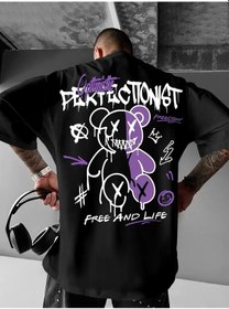 Resim Barlashive Erkek T-shirt Baskılı Bisiklet Yaka Kısa Kol Tişört - Siyah Çok Renkli 