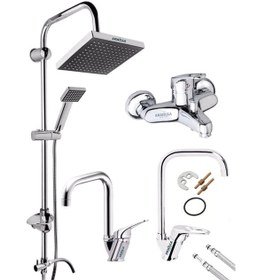 Resim ARMİLLA ARMATÜR Köşe Boru 4’lü Set Robot Yağmurlama Tepe Duş Seti - Banyo - Lavabo - Mutfak Eviye Musluğu Bataryası 