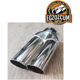 Resim Çiftli Egzoz Ucu ,nikelaj Her Araca Uyumlu Sessiz Egzoz Eksoz Ucu 