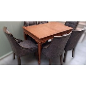 Resim Masa Lükens Yarım Kolçak Sandalye 6ADET Takım Model Kayın İskelet Ceviz Renk ElYAPIMI 