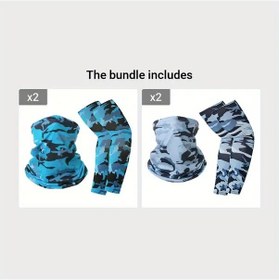 Resim Chuangyinshop 2 Adet Kamuflaj Mavi Ve Gri Kol Kolluk Maske Bandana Çorap Outdoor Spor Seti 