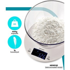 Resim Serenity Haven Geniş LED Ekranlı Dokunmatik Dijital Tartı 1gr-5kg Mutfak Terazisi Beyaz 