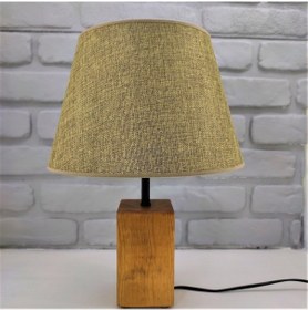Resim Teak Rengi Ahşap Kütük Ayaklı Kahverengi Kumaş Şapkalı Abajur M Kahverengi 