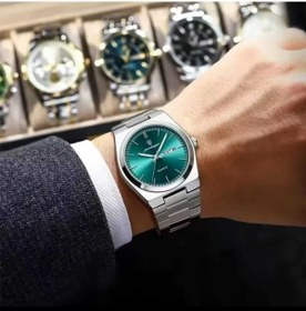 Resim POEDAGAR Lüks Metal Erkek Kol Saati 40 mm Turkuaz Kadran Quartz Analog 3ATM Su Geçirmez 