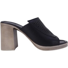 Resim Albishoes Albini 26y1101026 Hakiki Deri Topuklu Kadın Terlik Siyah 