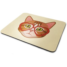 Resim WuW Retro Gözlüklü Kedi Dikdörtgen Mouse Pad 