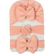 Resim Kız Bebek Fiyonklu Bone Bandana 3lü Set 