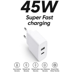 Resim 45w Ultra Hızlı Şarj Adaptörü Oppo A52 Uyumlu Qc 3.0 + Pd 
