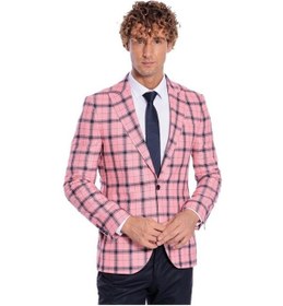 Resim Wessi Ekose Desenli Slim Fit Pembe Erkek Ceket 001 