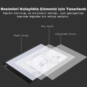 Resim Techtic A4 LED Işıklı(3 Seviye) Çizim Kopyalama Animasyon Portre Dövme Grafik Çizim Tableti 
