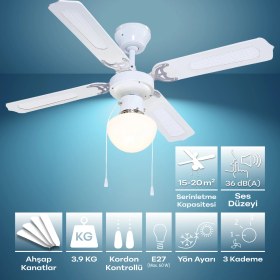 Resim Blooma Tavan Vantilatörü 4 Kanat 107 cm Beyaz 