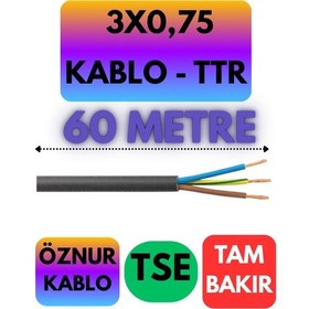 Resim Öznur 3x0,75 Ttr Kablo Siyah Metre Seçenekli - 60 Metre 