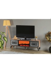 Resim Bera Atlantik Çam - Antrasit Şömineli İnci Tv Sehpası Atlantik Çam - Antrasit 