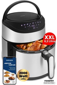 Resim GOLDMASTER Foodfry Özel Tasarım Tutma Kolu Taşınabilir 2000w Inox Dokunmatik Airfryer Yağsız Sıcak Hava Fritözü 