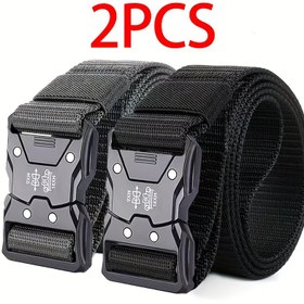 Resim 2 adet Erkek Spor Kemerleri Hızlı Çıkarma Tokası ile - Dayanıklı Siyah Kanvas, Rahat ve Resmi Giyim için Ayarlanabilir Askı, Sevgililer Günü, Cadılar Bayramı, Noel Hediyeleri için Mükemmel, Çok Yönlü Moda Aksesuarı, Şık Tasarım, Sağlam Yapı 