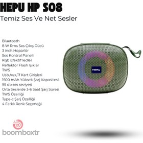 Resim HEPU HP-S08 Taşınabilir Şarjlı Bluetooth Hoparlör Rgb Usb Aux Tf 1500 Mah Joyous Sound TWS 