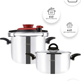 Resim Emsan Vera 2'li Düdüklü Tencere Seti 4+6 Litre Kırmızı Gümüş - Kırmızı 