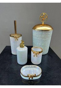 Resim Lux Beyaz Cam Yuvarlak Banyo Set Gold 