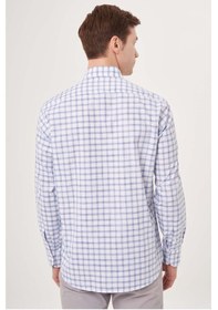 Resim Bisse Regular Fit Paşa Yaka Ekoseli Mavi Spor Erkek Gömlek Gm23y231036 D35 Mavi 