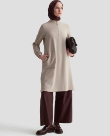 Resim Armine Trend Kolları Ribanalı Yarım Fermuarlı Tunik Bej 25kt443 Bej 