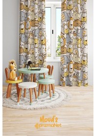 Resim Turuncu Minik Hayvanlar Desenli Baskılı Çocuk Ve Bebek Odası Fon Perdesi 2 Kanat - Prd-05 Çok Renkli 