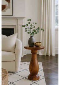 Resim Doğal Masif Ahşap Tekli Yan Sehpa Meşe Renk Mantar Sehpa Meşe 