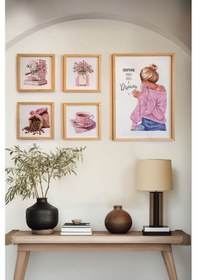 Resim Huhuli Ahşap Çerçeveli 5 Parça Set Tablo Huhu461 