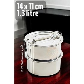 Resim Turk Sefer Tası Yemek Kabı Paslanmaz Çelik 2 Katlı 14 cm 1.3 Litre Nemere 