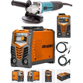 Resim Dragro Germany Technology Çift Kartlı 200 Amper Invertör Kaynak MAKINASI-TURUNCU-3000W Taşlama +2li Set 