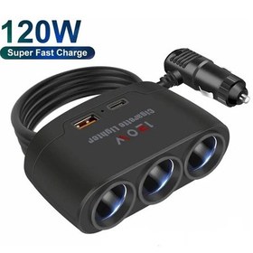 Resim Conventions1 3 İn 1 Usb Tip C Soket 120 W Araç Çakmak Splitter 