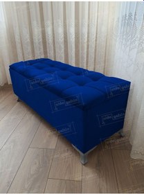 Resim Çizgi Kapitoneli Sandıklı Puf 100 Cm Gümüş Ayak Lacivert 