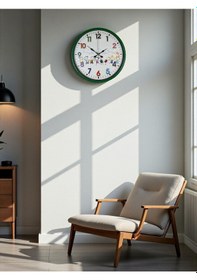 Resim 36 Cm Yeşil Çocuk Odası Duvar Saati Açık 