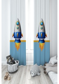 Resim Mekta Home Bebek Ve Çocuk Odası Gezegen Ve Space X Desenli 2 Kanat Fon Perde 