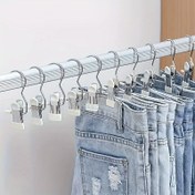 Resim Kancalı Ağır Metal Kıyafet Askısı - Alan Tasarruflu 360 ° Döner Klips, Pantolonlar, Çamaşır ve Ev Depolamaya Uygun, Paslanmaz Çelik Gardırop Organizatörü, Verimli Dolap Düzenlemesi Sağlayın, Yerden Tasarruf Edin Kıyafet Askısı | Şık Metal Süsleme | Katı Yapı, Giysi Klipsi, Giysi İğneleri 