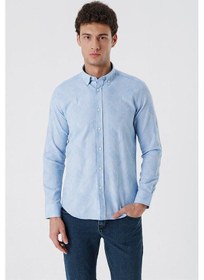 Resim İmza Koyu Mavi Kısalabilir Kollu Desenli Jakarlıcepsiz %100 Pamuk Casual Slim Fit Gömlek 1004230182-koyu Mavi Koyu Mavi 