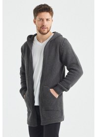 Resim Tarz Cool Erkek Füme Desenli Triko Hırka- Hrk8085r01s Füme 